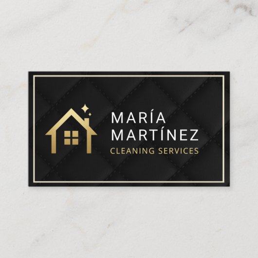 Luxury Black Gold House Cleaning Services Quilted 名刺 (正面)