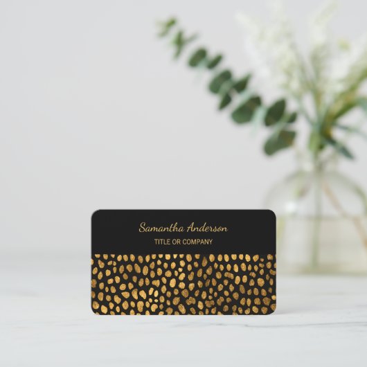 Luxury Black Gold Leopard Print QR Code 名刺 (スタンド正面)