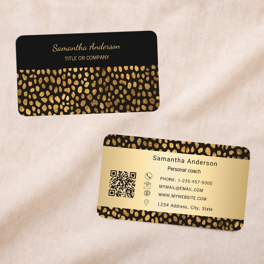 Luxury Black Gold Leopard Print QR Code 名刺