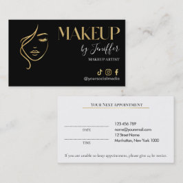 Luxury Black & Gold Makeup Appointment Card 予約カード