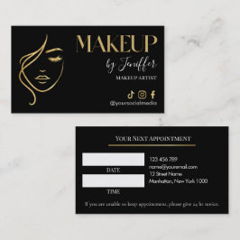 Luxury Black & Gold Makeup Appointment Card 予約カード