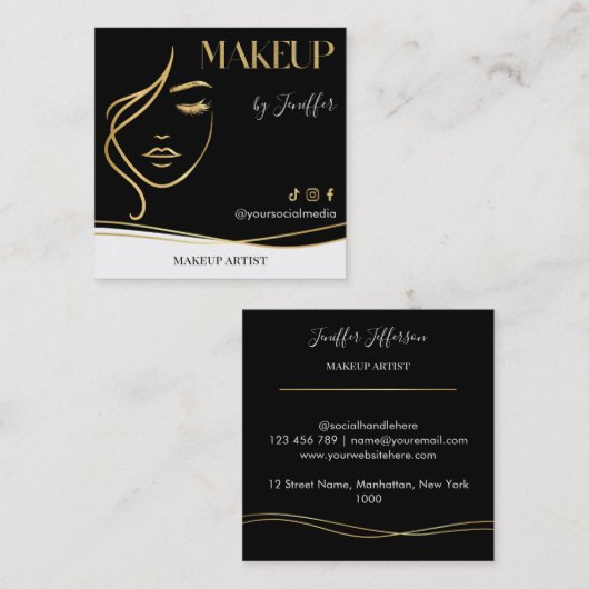 Luxury Black & Gold Makeup artist Bussines card スクエア名刺 (正面/裏面)