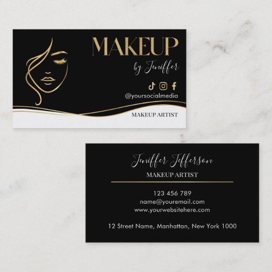 Luxury Black & Gold Makeup artist Bussines card 名刺 (正面/裏面)