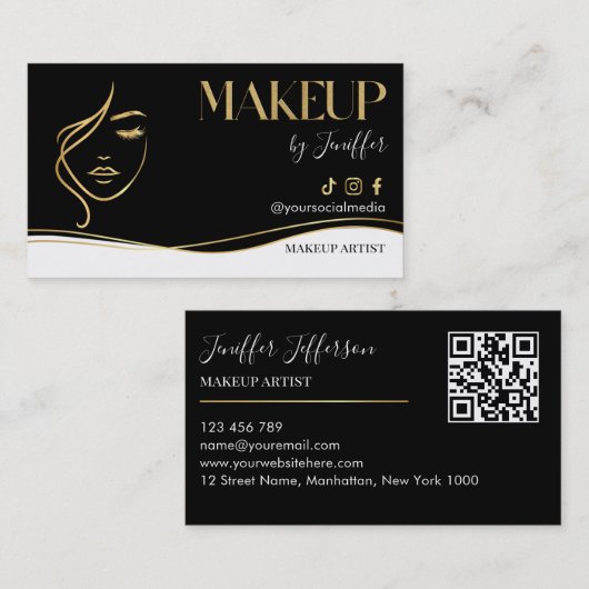 Luxury Black & Gold Makeup artist Bussines card 名刺 (正面/裏面)