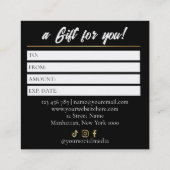 Luxury Black & Gold Makeup Gift Certificate Card ロイヤリティカード (裏面)