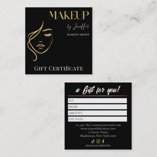 Luxury Black & Gold Makeup Gift Certificate Card ロイヤリティカード (正面/裏面)