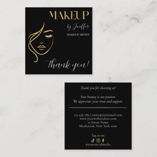 Luxury Black & Gold Makeup Thank you Card ロイヤリティカード (正面/裏面)