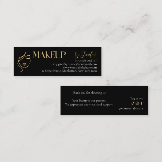Luxury Black & Gold Makeup Thank you Card ロイヤリティカード (正面/裏面)