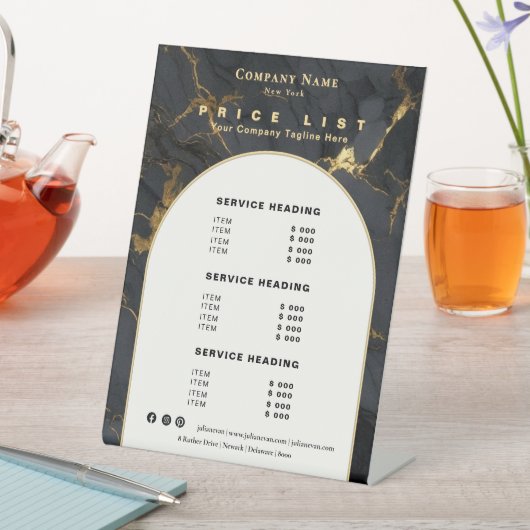 Luxury Black Gold Marble Agate Elegant Price List 台座サイン (インサイチュ)