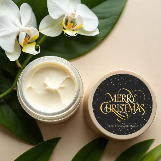 Luxury Black & Gold Merry Christmas Round Stickers ラウンドシール