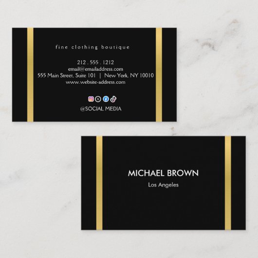 Luxury Black & Gold Minimalist Business Card 名刺 (正面/裏面)