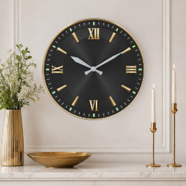 Luxury Black & Gold Modern Minimalist ラージ壁時計