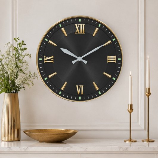 Luxury Black & Gold Modern Minimalist ラージ壁時計