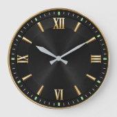 Luxury Black & Gold Modern Minimalist ラージ壁時計 (正面)