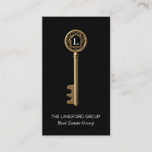 Luxury Black Gold Monogram Key Real Estate Agent 名刺 (正面)