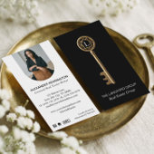 Luxury Black Gold Monogram Key Real Estate Agent 名刺