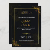 Luxury Black & Gold Ornate Muslim Islamic Wedding  招待状 (正面/裏面)