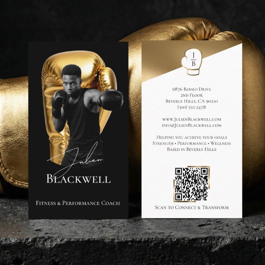 Luxury Black Gold Personal Trainer Boxing Photo 名刺
