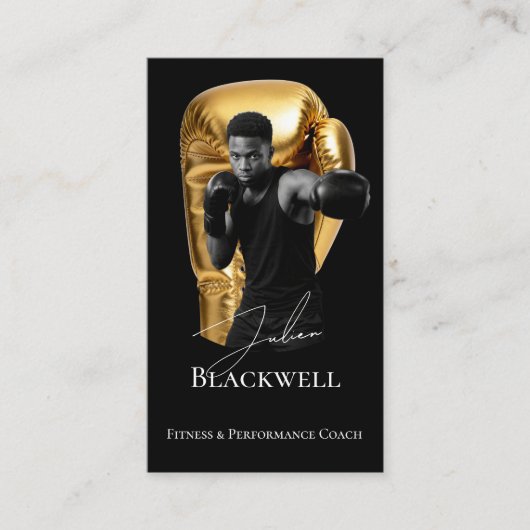 Luxury Black Gold Personal Trainer Boxing Photo 名刺 (正面)