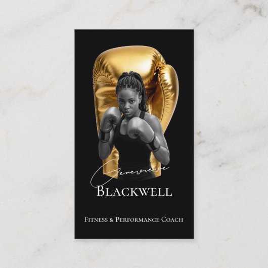 Luxury Black Gold Personal Trainer Boxing Photo  名刺 (正面)