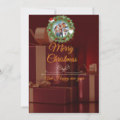 LUXURY Black & Gold Photo Christmas Card セーブザデート (正面)