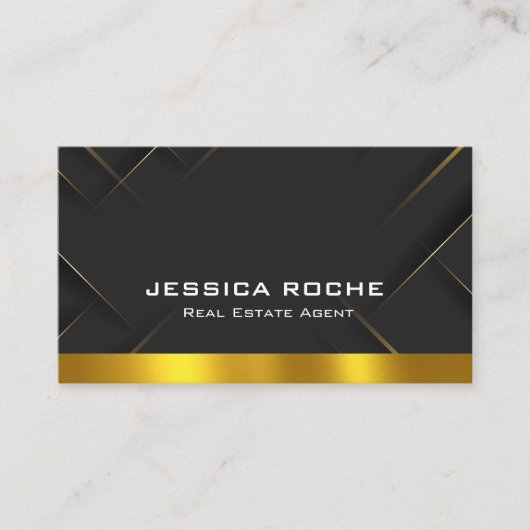 Luxury Black Gold Photo Real Estate Agent QR Code  名刺 (正面)