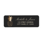 luxury Black Gold Pineapple Wedding Return Address ラベル (正面)
