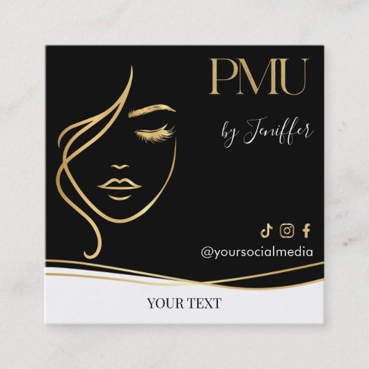 Luxury Black & Gold PMU Bussines card スクエア名刺 (正面)
