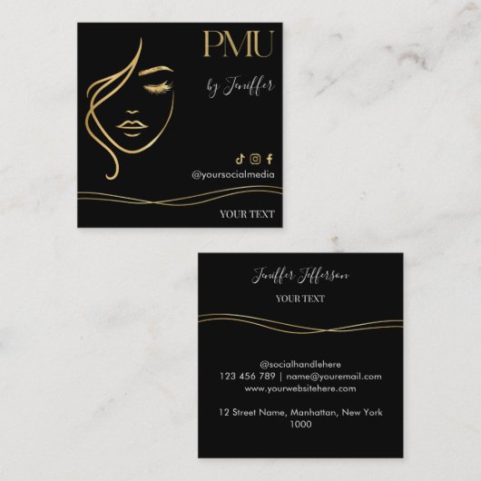 Luxury Black & Gold PMU Bussines card スクエア名刺 (正面/裏面)
