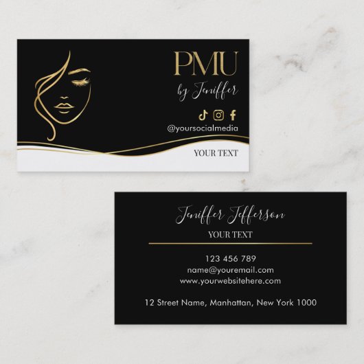 Luxury Black & Gold PMU Bussines card 名刺 (正面/裏面)