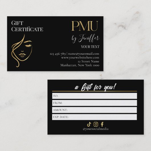 Luxury Black & Gold PMU Gift Certificate Card ロイヤリティカード (正面/裏面)