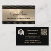 Luxury Black & Gold QR Code/Photo Real Estate  名刺 (正面/裏面)