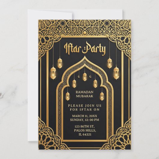 Luxury Black Gold Ramadan Iftar 招待状 (正面)