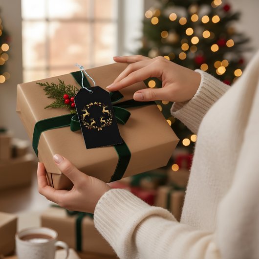 Luxury Black & Gold Reindeer Christmas Gift Tag ギフトタグ