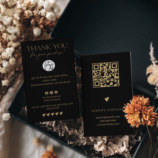Luxury Black Gold Review Thank You QR Code 名刺