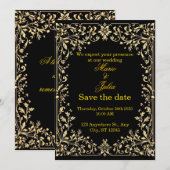 Luxury Black & Gold Scandinavian Rosemaling Weddin 招待状 (正面/裏面)