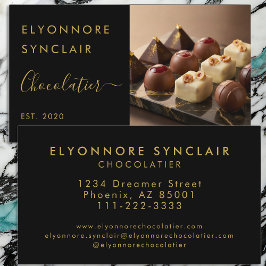 Luxury Black Gold Script Chocolatier Photo 名刺