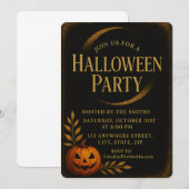 Luxury Black & Gold Spooky Elegant Halloween 招待状 (正面/裏面)