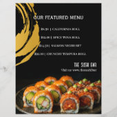 Luxury Black Gold Two-Sided Sushi Bar Menu Flyer チラシ (裏面)