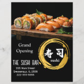 Luxury Black Gold Two-Sided Sushi Bar Menu Flyer チラシ (正面)