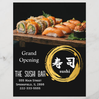 Luxury Black Gold Two-Sided Sushi Bar Menu Flyer チラシ