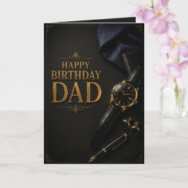 Luxury Black & Gold Watch & Fountain Pen Birthday カード