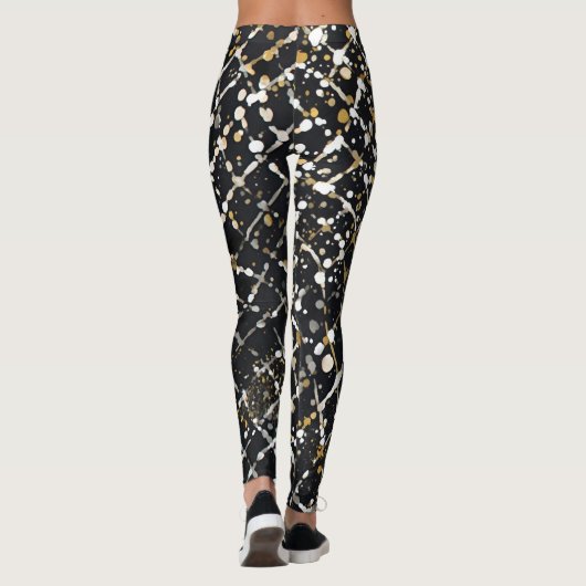 Luxury,Black Gold White Abstract Leggings レギンス (裏面)