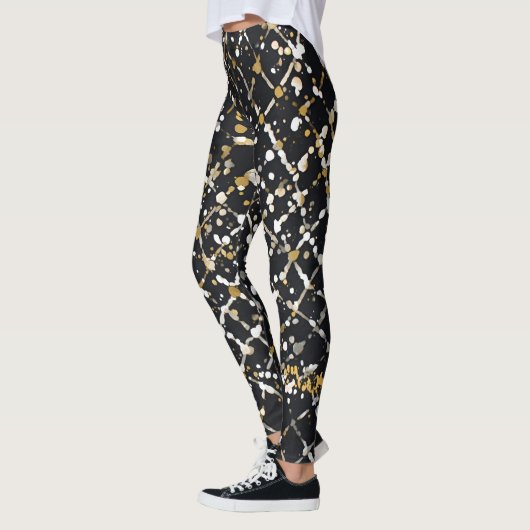 Luxury,Black Gold White Abstract Leggings レギンス (左)