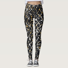 Luxury,Black Gold White Abstract Leggings レギンス