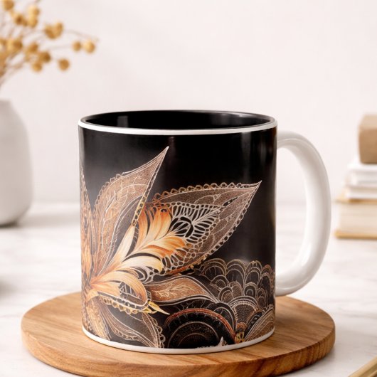 Luxury black & golden Feathers  Marble Coffee Mug  ツートーンマグカップ