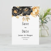 Luxury black ivory gold peony floral Save the Date 招待状 (スタンド正面)