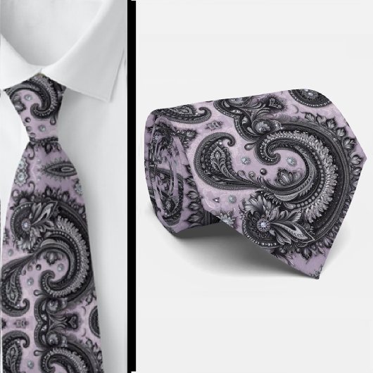 Luxury Black Lavender Paisley Diamond Neck Tie ネクタイ