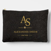 Luxury Black Leather Gold Monogram Business Brand アクセサリーポーチ (正面)