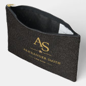 Luxury Black Leather Gold Monogram Business Brand アクセサリーポーチ (見開き)